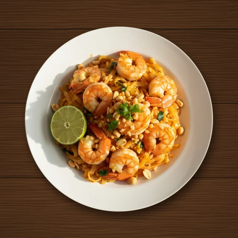 Prawn pad thai with peanuts and lime